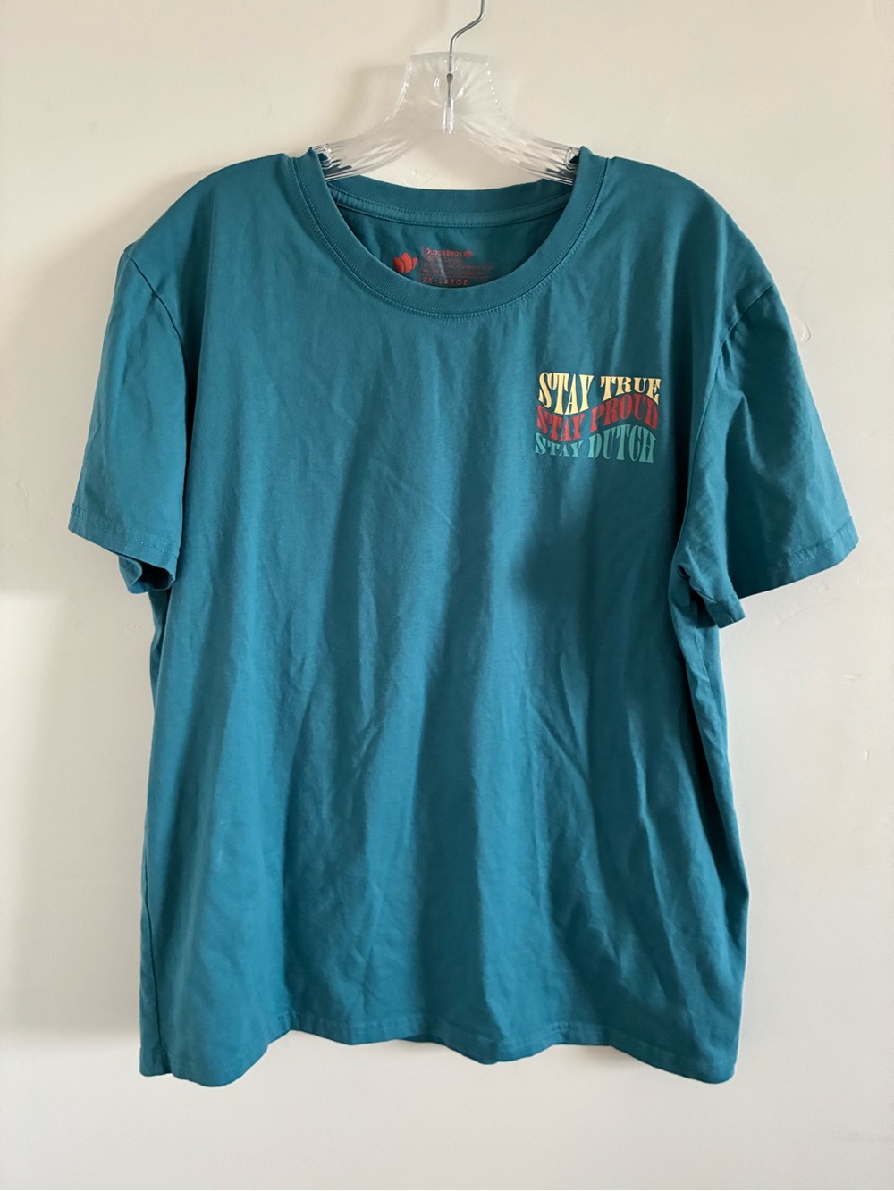 Dutch brothers Stay True Teal Graphic T-Shirt - woman size 2x